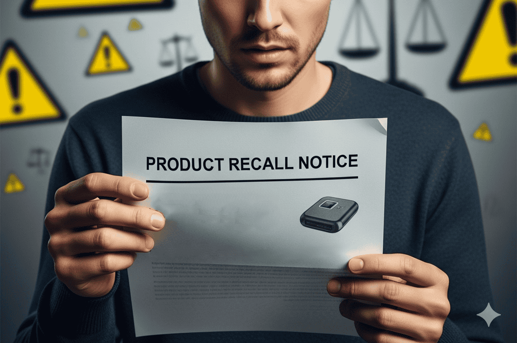 A consumer holding a recalled product notice