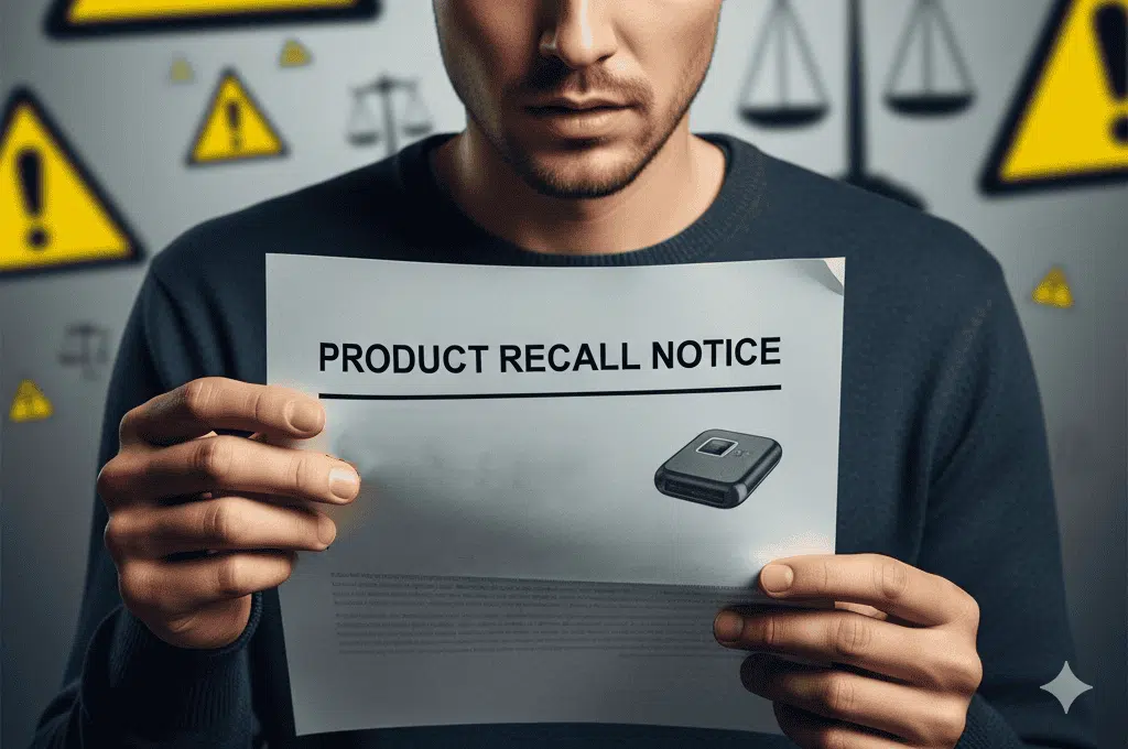 A consumer holding a recalled product notice