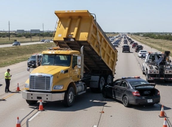 a dump truck accident on a Texas highway