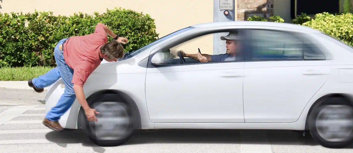 The scene conveys a sense of abandonment, with no other vehicles or people visible, highlighting the aftermath of a hit-and-run incident.