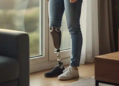 A young woman with a prosthetic leg