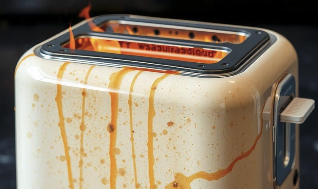 The toaster had a manufacturing defect that caused it to overheat and melt its outer casing, which in turn led to unexpected fires.