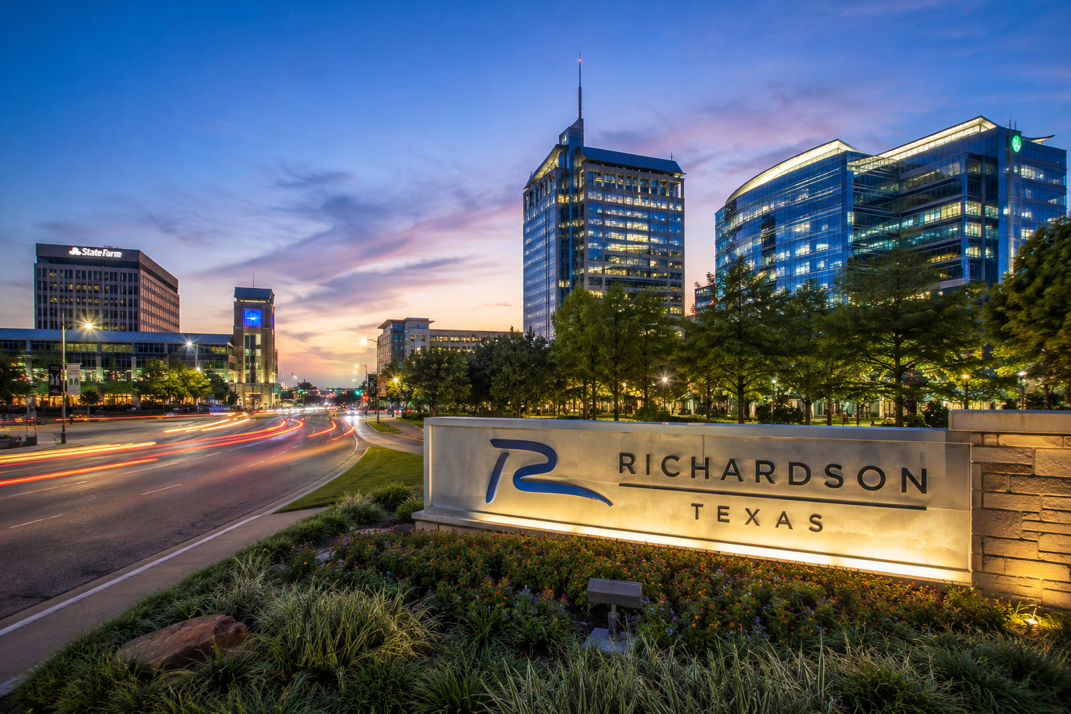 Richardson, Texas city sign near the Fielding Law Richardson office